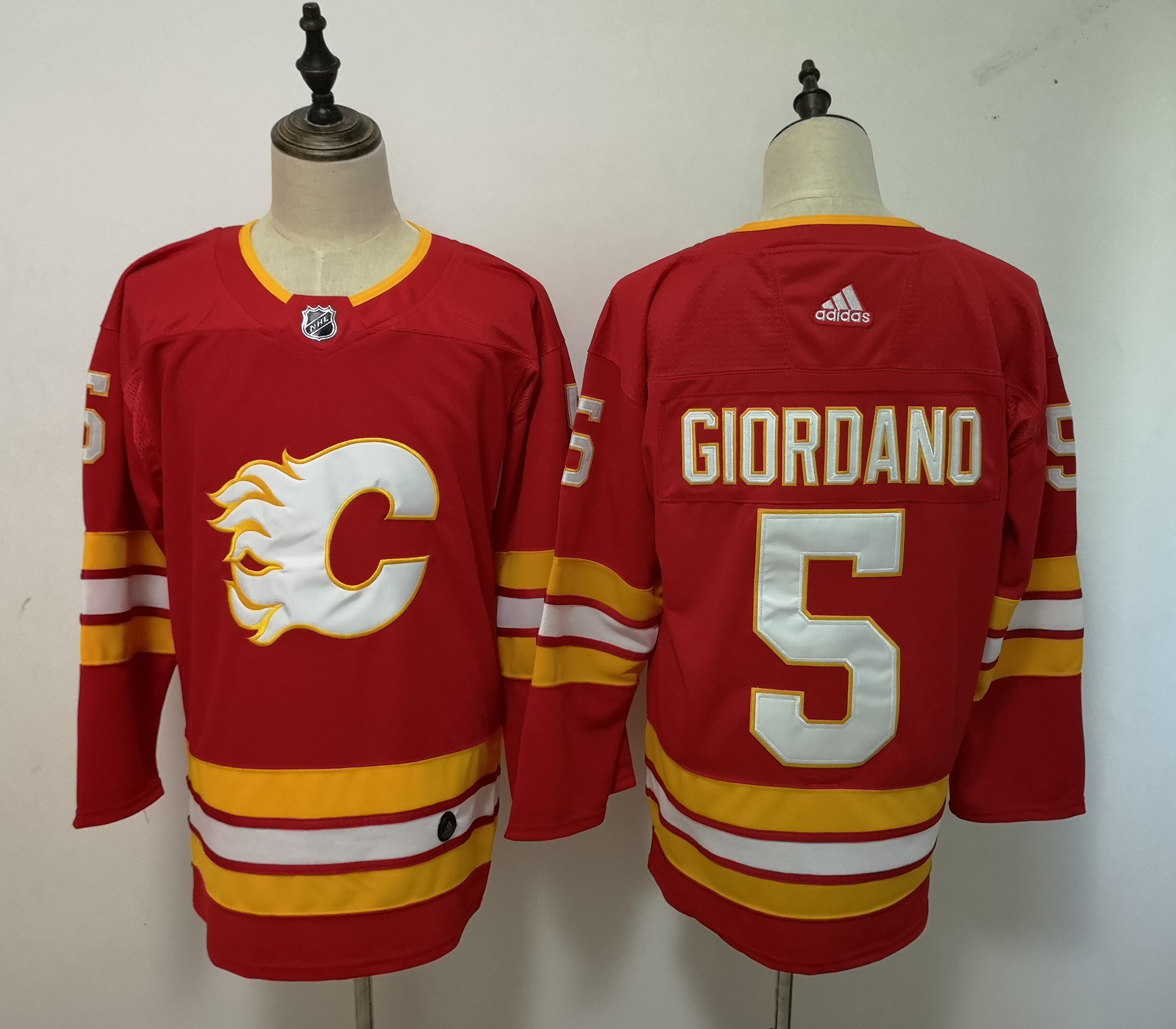 Men Calgary Flames #5 Giordano Red Adidas Alternate Authentic Stitched NHL Jersey